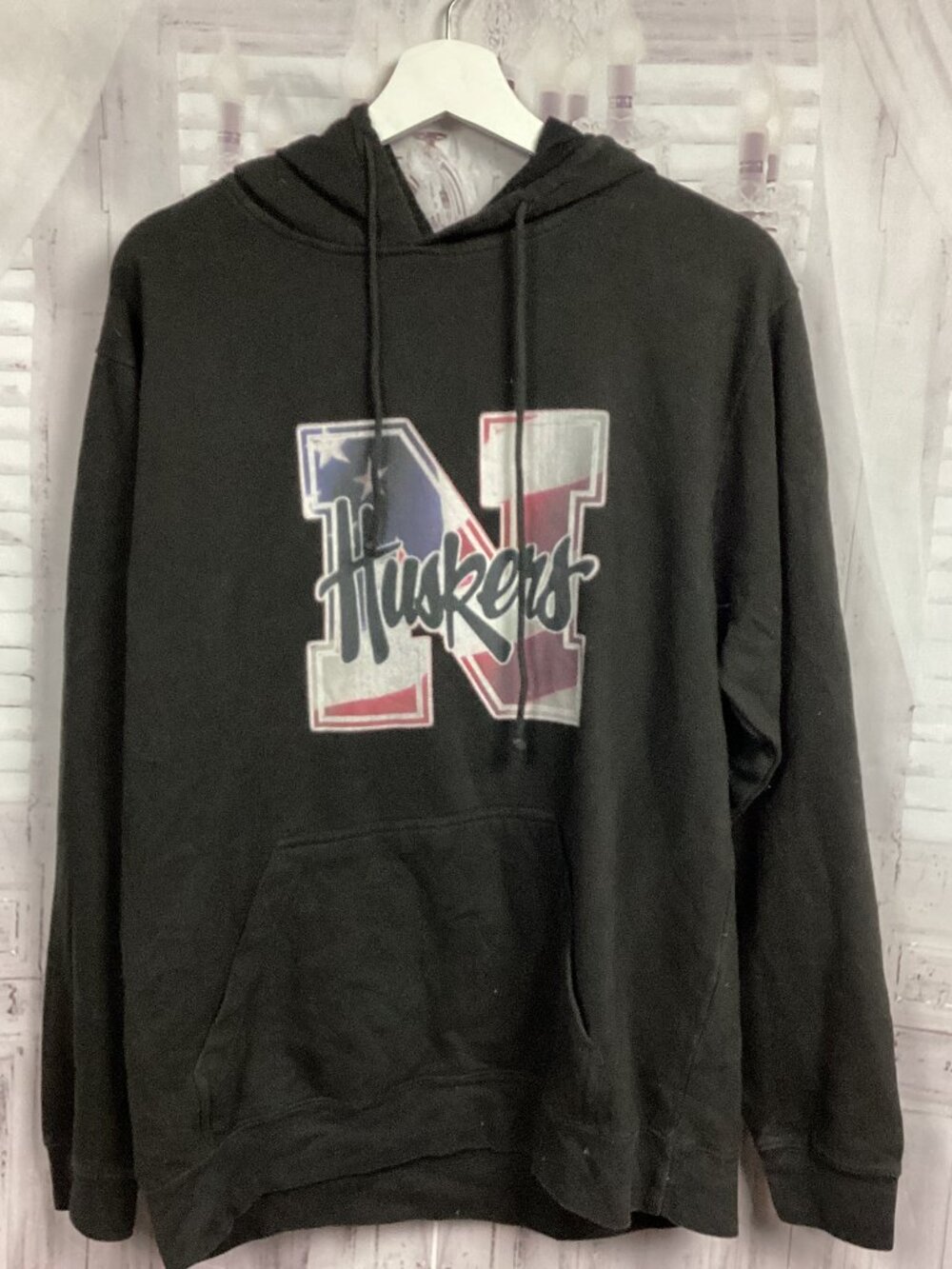 Nebraska Huskers N American Flag Graphic Hoodie Black L